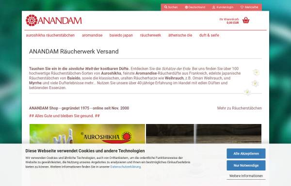 Vorschau von www.anandam-shop.de, Anandam-Räucherwerk-Versand, Hamburg