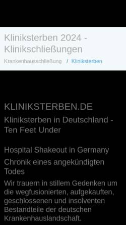 Vorschau der mobilen Webseite www.kliniksterben.de, Kliniksterben in Deutschland - Ten feet under