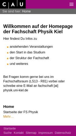 Vorschau der mobilen Webseite www.fs-physik.uni-kiel.de, Fachschaft Physik der Christian-Albrechts-Universität Kiel