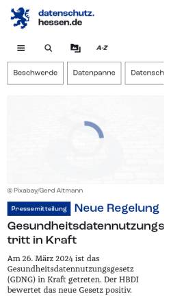 Vorschau der mobilen Webseite www.datenschutz.hessen.de, Hessen - Datenschutzbeauftragter
