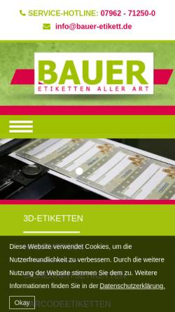 Vorschau der mobilen Webseite www.bauer-etikett.de, Kurt Bauer & Co GmbH