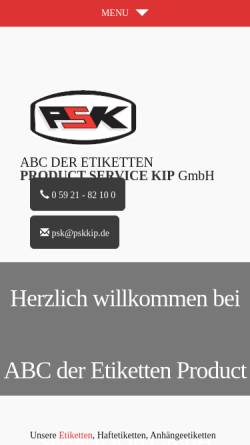 Vorschau der mobilen Webseite www.pskkip.de, PSK Product Service Kip GmbH