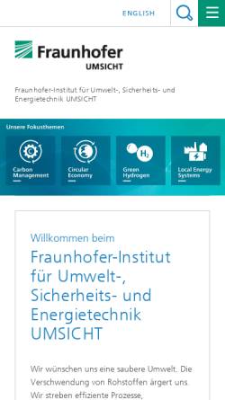 Vorschau der mobilen Webseite www.umsicht.fraunhofer.de, Fraunhofer-Institut für Umwelt-, Sicherheits- und Energietetechnik