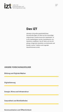 Vorschau der mobilen Webseite www.izt.de, Institut für Zukunftsstudien und Technologiebewertung (IZT)