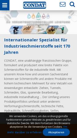 Vorschau der mobilen Webseite www.condat-schmierstoffe.de, Condat GmbH Schmierstofftechnik