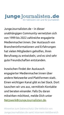 Vorschau der mobilen Webseite www.jungejournalisten.de, Jungejournalisten.de