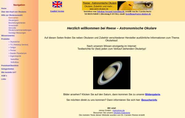 Vorschau von www.astro-okulare.de, Reese - Astronomische Okulare, Inh. Andrea und Dr. Carsten Reese