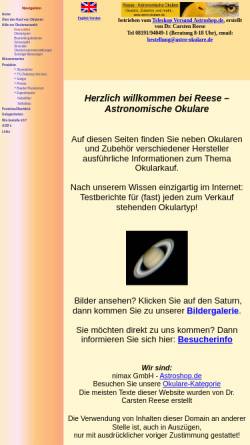 Vorschau der mobilen Webseite www.astro-okulare.de, Reese - Astronomische Okulare, Inh. Andrea und Dr. Carsten Reese
