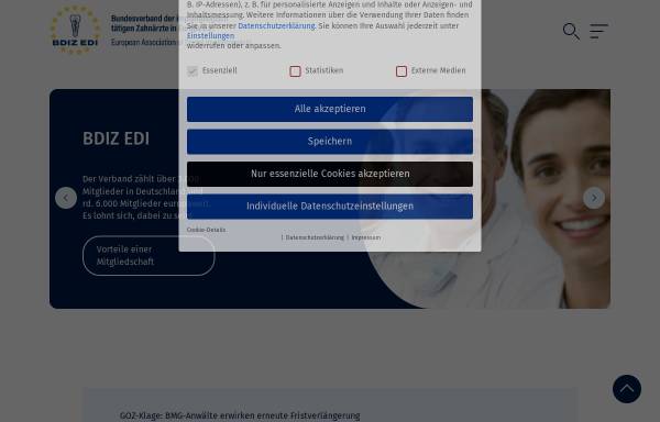 Vorschau von www.bdizedi.org, BDIZ-EDI Bund der niedergelassenen implantologisch tätigen Zahnärzte in Europa