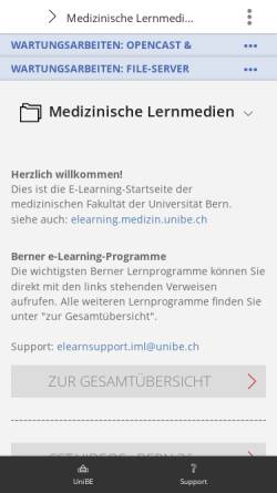 Vorschau der mobilen Webseite e-learning.studmed.unibe.ch, Medizinische e-Learningmodule, Universität Bern