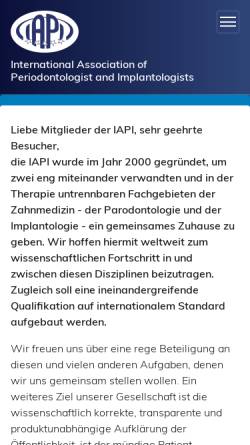 Vorschau der mobilen Webseite iapi.de, International Association of Periodontologists and Implantologists