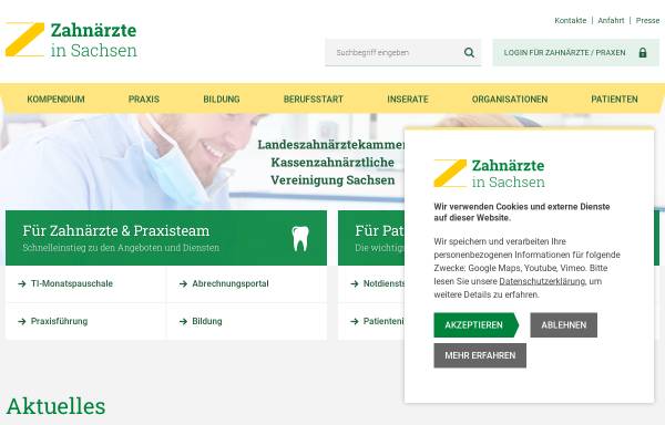 Vorschau von www.zahnaerzte-in-sachsen.de, Kassenzahnärztliche Vereinigung Sachsen