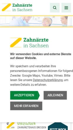Vorschau der mobilen Webseite www.zahnaerzte-in-sachsen.de, Kassenzahnärztliche Vereinigung Sachsen