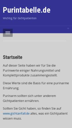 Vorschau der mobilen Webseite www.purintabelle.de, Purintabelle