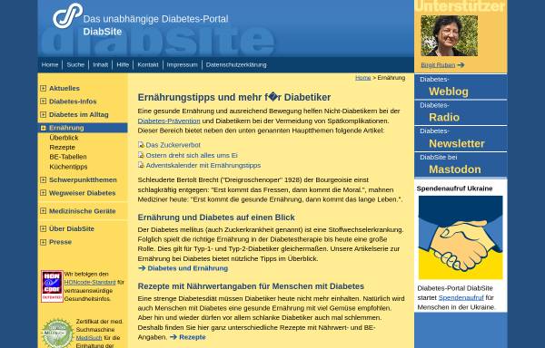 Vorschau von www.diabsite.de, Tipps zur Ernährung bei Diabetes mellitus