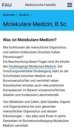 Vorschau der mobilen Webseite www.med.fau.de, Molekulare Medizin - Studienprogramm Universität Erlangen-Nürnberg