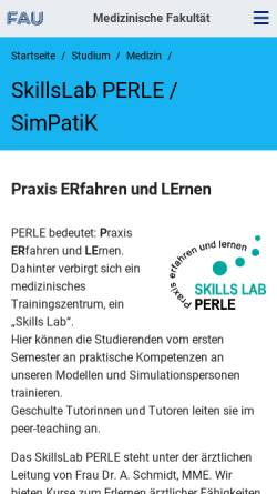 Vorschau der mobilen Webseite www.perle.med.uni-erlangen.de, Skills Lab PERLE der FAU Erlangen-Nürnberg