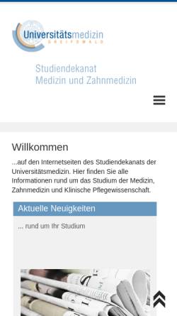 Vorschau der mobilen Webseite www.medizin.uni-greifswald.de, Studiendekanat der Medizinischen Fakultät in Greifswald