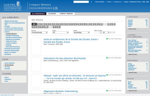 Vorschau von sammlungen.ub.uni-frankfurt.de, Compact Memory - Internetarchiv jüdischer Periodika