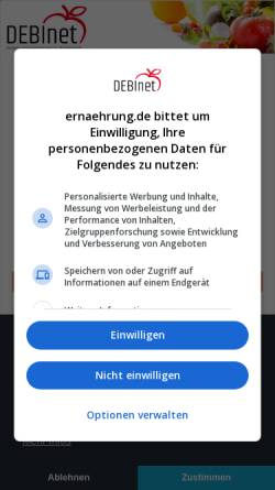 Vorschau der mobilen Webseite www.ernaehrung.de, Deutsches Ernährungsberatungs- und -informationsnetz