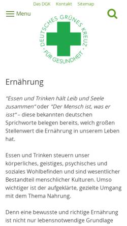 Vorschau der mobilen Webseite www.dgk.de, Deutsches Grünes Kreuz: Ernährung