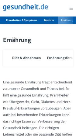 Vorschau der mobilen Webseite www.gesundheit.de, Ernährung bei gesundheit.de