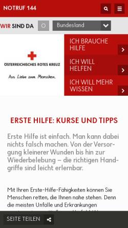 Vorschau der mobilen Webseite www.roteskreuz.at, Österreichisches Rotes Kreuz: Erste Hilfe