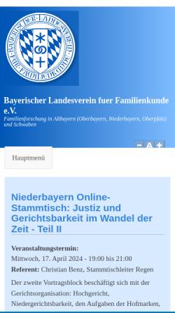 Vorschau der mobilen Webseite www.blf-online.de, Bayerischer Landesverein für Familienkunde e.V. (BLF)