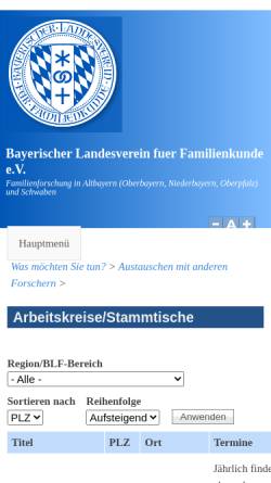 Vorschau der mobilen Webseite www.ag-bavaria.de, Genealogische ArbeitsGemeinschaft Bavaria