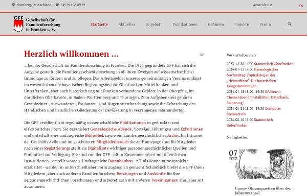 Vorschau von www.gf-franken.de, Gesellschaft für Familienforschung in Franken e.V.