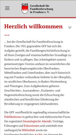 Vorschau der mobilen Webseite www.gf-franken.de, Gesellschaft für Familienforschung in Franken e.V.