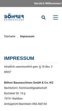 Vorschau der mobilen Webseite www.boehrer-baumaschinen.de, Böhrer Baumaschinen GmbH & Co.KG