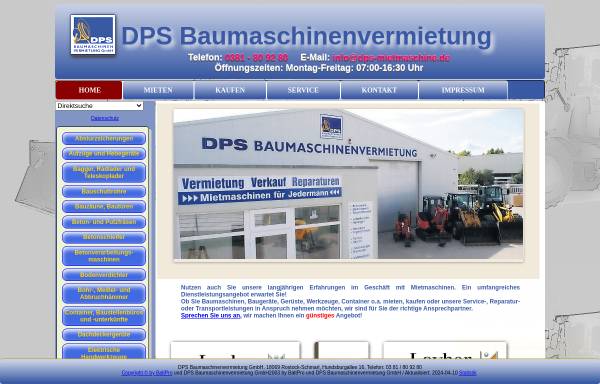 Vorschau von www.dps-mietmaschine.de, DPS Baumaschinenvermietung GmbH