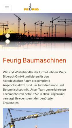 Vorschau der mobilen Webseite feurig-baumaschinen.de, Feurig Baumaschinen GmbH