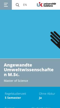 Vorschau der mobilen Webseite www.umwelt-studium.de, Weiterbildender Fernstudiengang für Angewandte Umweltwissenschaften