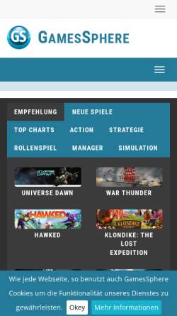 Vorschau der mobilen Webseite www.gamessphere.de, Games Sphere