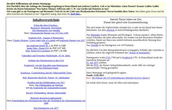 Vorschau von www.wolfgang-pfaller.de, Entstehung des Patentwesens