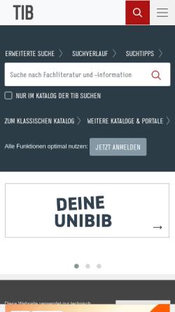 Vorschau der mobilen Webseite www.tib.eu, Technische Informationsbibliothek und Universitätsbibliothek Hannover (TIB/UB)