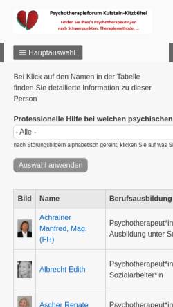 Vorschau der mobilen Webseite www.psychotherapieforum.at, Psychotherapieforum Kufstein - Kitzbühel