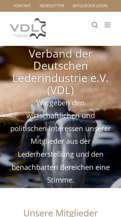Vorschau der mobilen Webseite vdl-web.de, Verband der Deutschen Lederindustrie e.V. (VDL)
