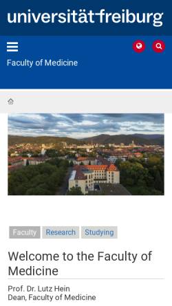 Vorschau der mobilen Webseite www.med.uni-freiburg.de, Medizinische Fakultät der Universität Freiburg