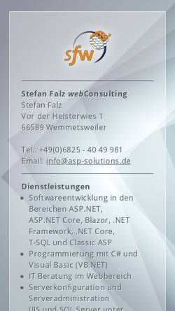 Vorschau der mobilen Webseite www.asp-solutions.de, SFW Stefan Falz Webconsulting