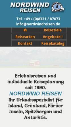 Vorschau der mobilen Webseite www.nordwindreisen.de, Nordwind Reisen