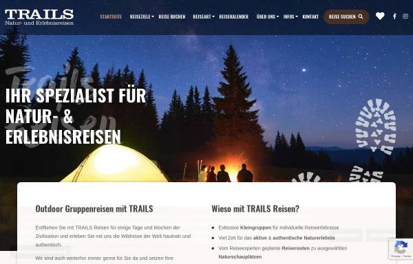 Vorschau von www.trails-reisen.de, Trails Natur- und Erlebnisreisen