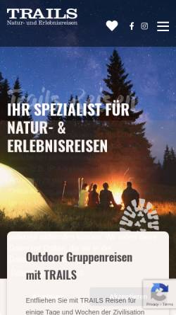 Vorschau der mobilen Webseite www.trails-reisen.de, Trails Natur- und Erlebnisreisen