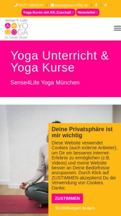 Vorschau der mobilen Webseite www.sense4life.de, Sense4Life Yoga München