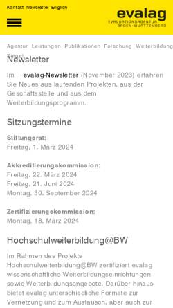 Vorschau der mobilen Webseite www.evalag.de, Evaluationsagentur Baden-Württemberg (evalag)