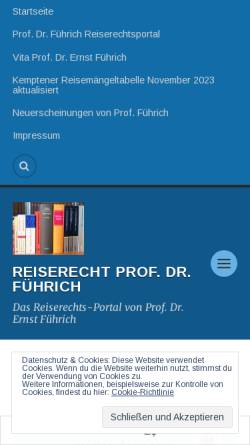 Vorschau der mobilen Webseite www.reiserecht-fuehrich.de, Competenz Centrum Reiserecht, Hochschule Kempten