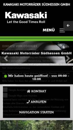 Vorschau der mobilen Webseite www.kawasaki-weiterstadt.de, Kawasaki Motorräder Südhessen GmbH