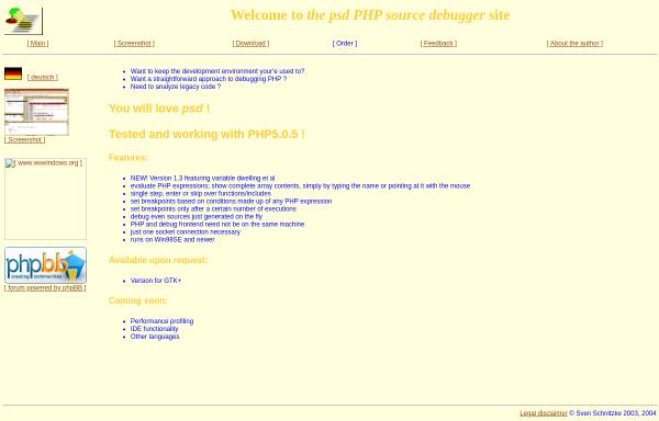 Vorschau von psd.schnitzke.net, PHP source debugger